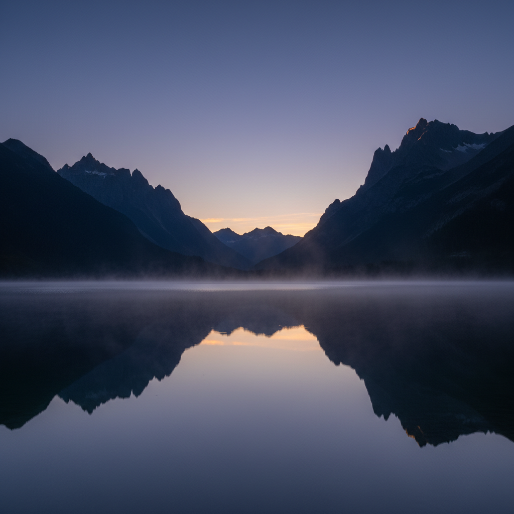 Tranquil Alpine Lake at Blue Hour