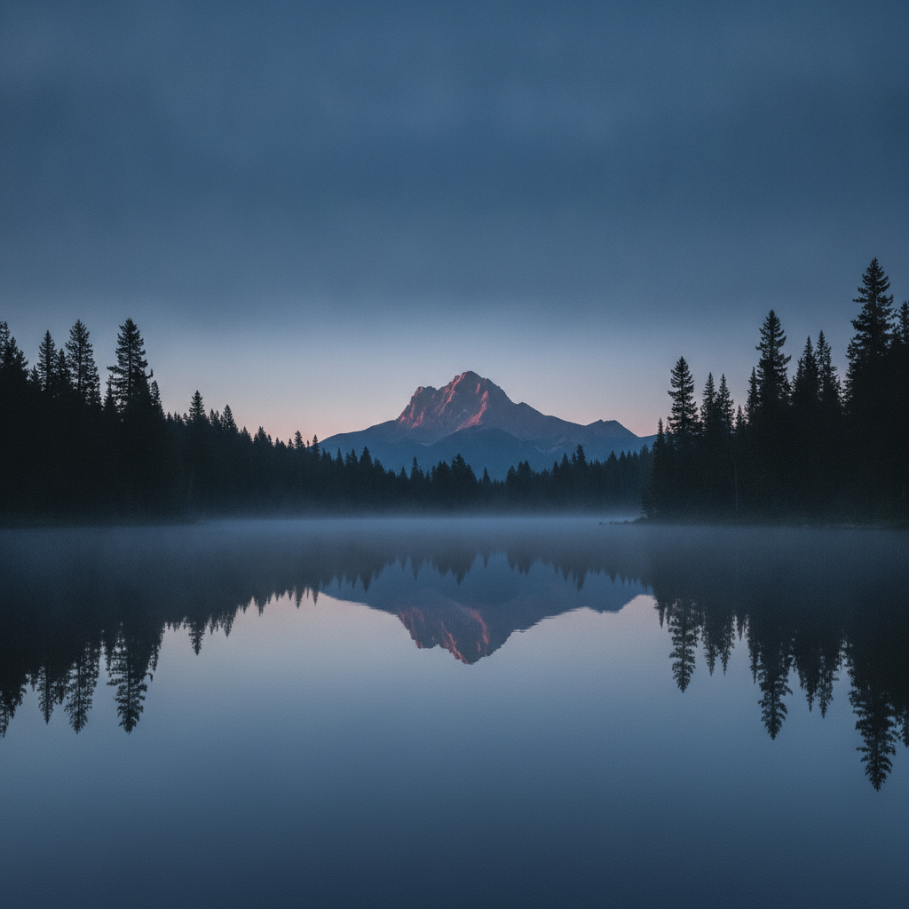 Alpine Lake at Blue Hour with Mountain Reflection