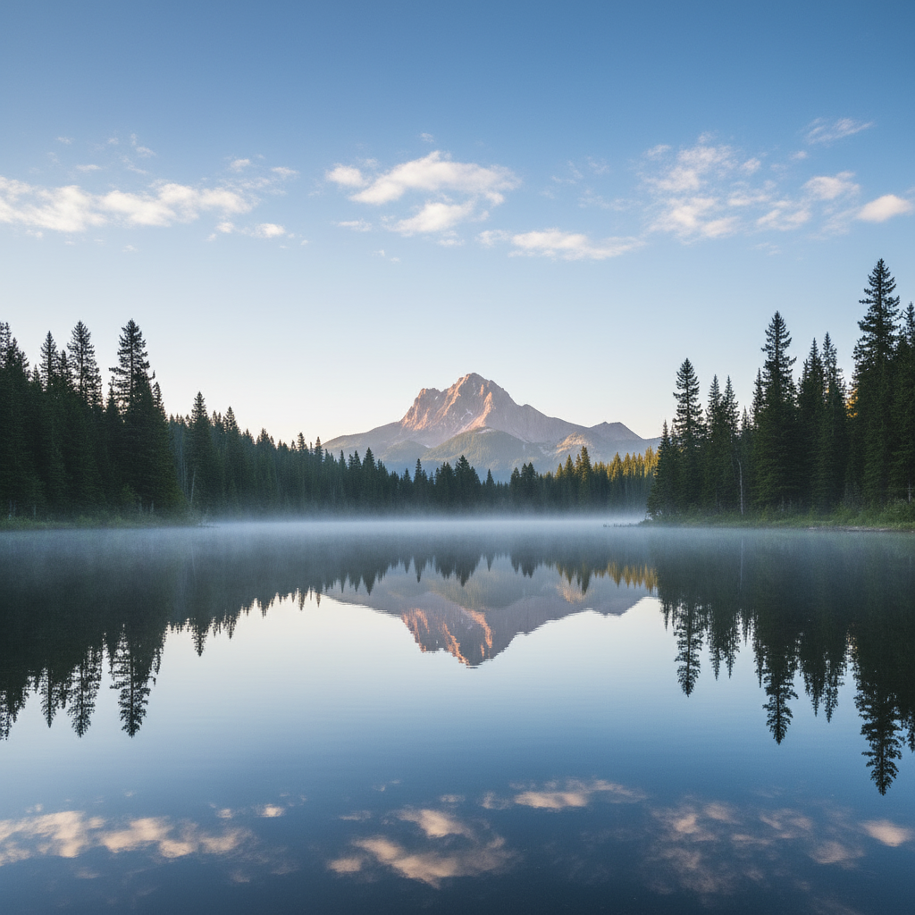 Alpine Mountain Lake with Misty Reflections