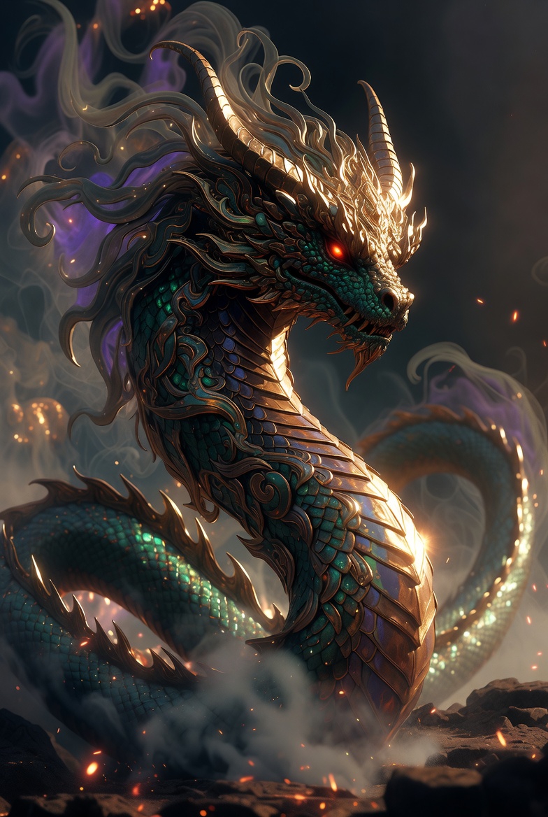 Majestic Serpentine Dragon in Ethereal Flames